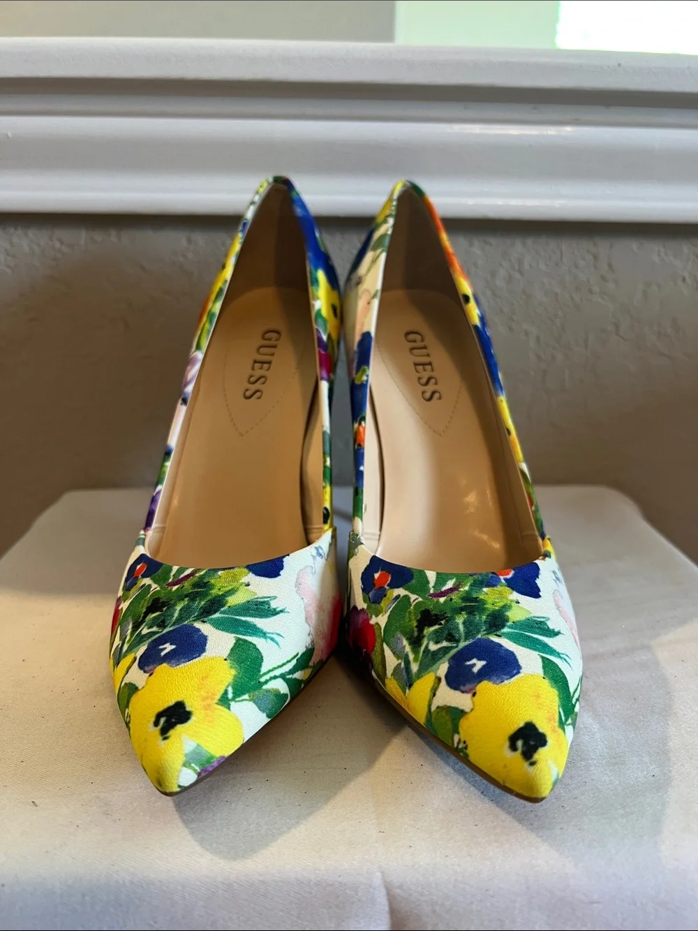GUESS Floral Pointed-Toe Pumps - Yellow, Blue, Green